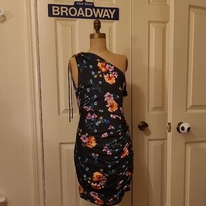 Guess Orange Pink Asymmetrical Ruched Cocktail Dress